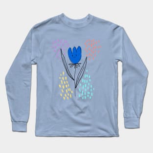 blue flower in the rain Long Sleeve T-Shirt